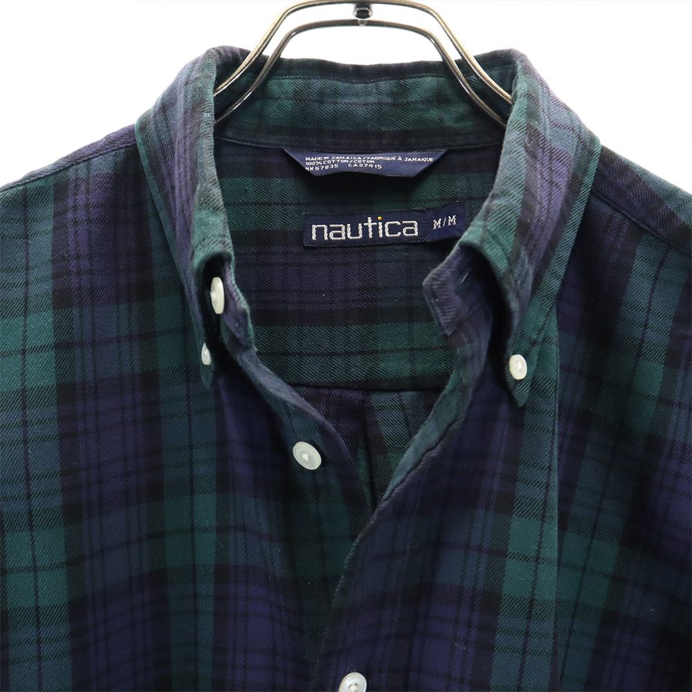 NAUTICA ノーティカ 90s オールド チェック柄 長袖 ボタンダウンシャツ M ネイビー系 メンズ