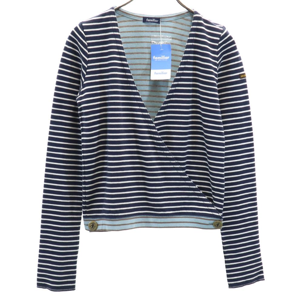未使用 Familiar ファミリア ボーダー 長袖 カーディガン M ブルー系 レディース