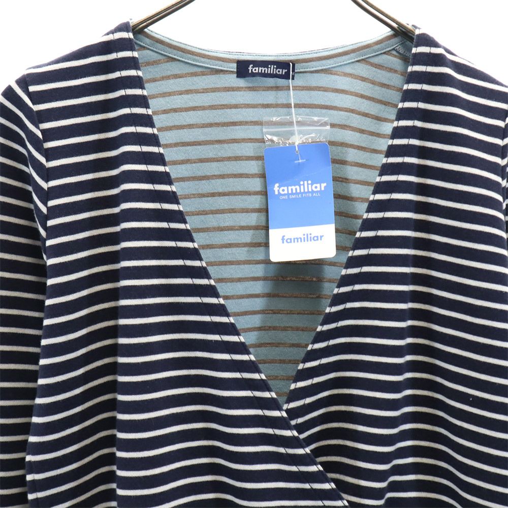 未使用 Familiar ファミリア ボーダー 長袖 カーディガン M ブルー系 レディース