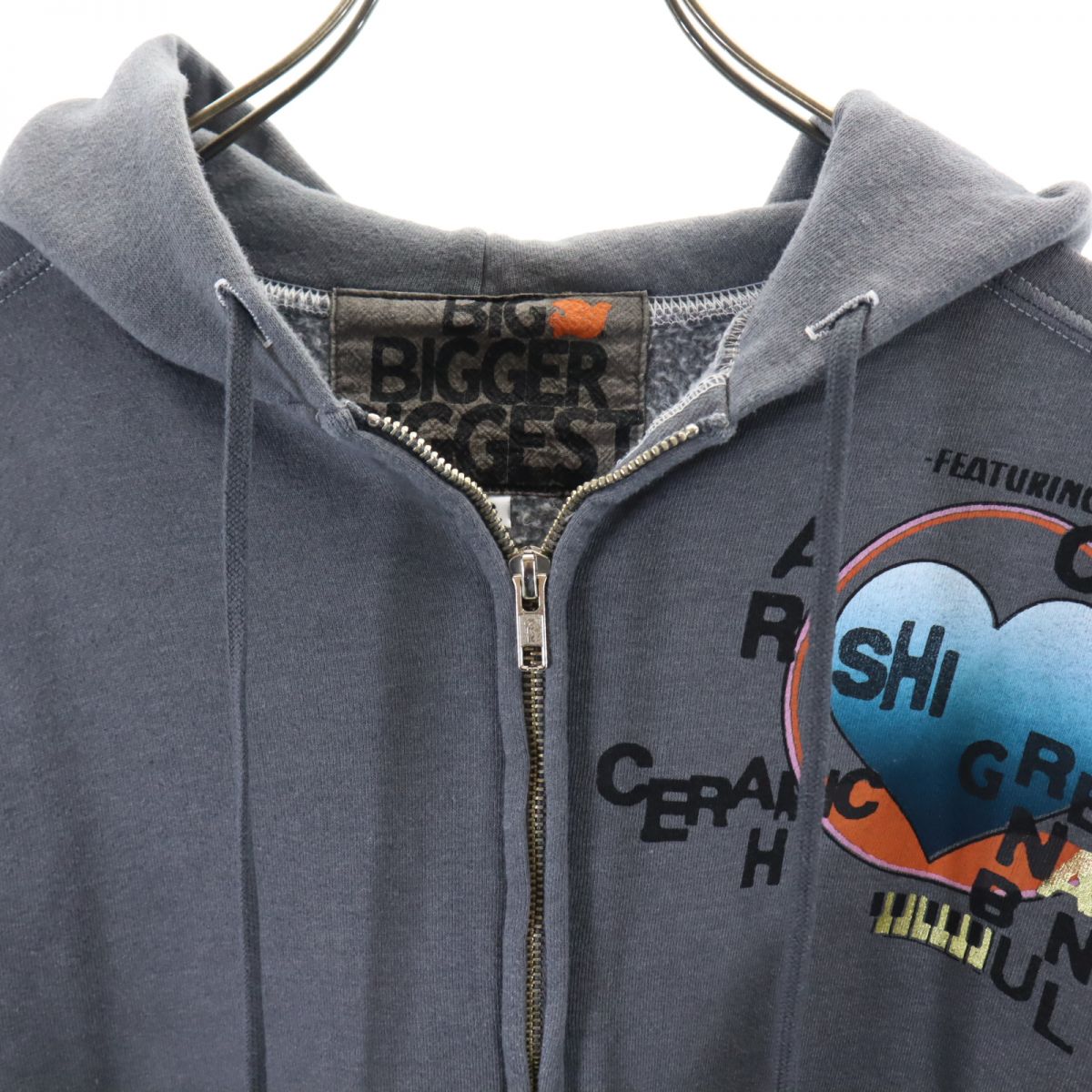 BIG BIGGER BIGGEST USA製 長袖 ジップパーカー 3 グレー系 裏起毛 メンズ