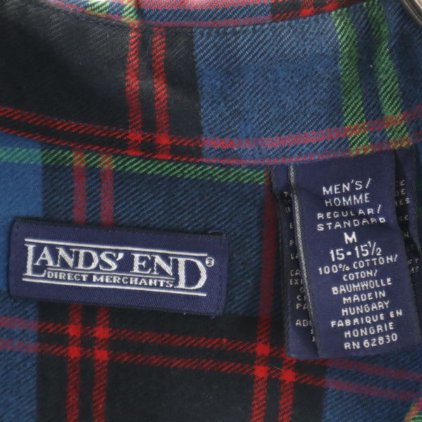 ランズエンド 90s チェック柄 長袖 ボタンダウン ネルシャツ M ブルー LANDS' END オールド ヴィンテージ メンズ