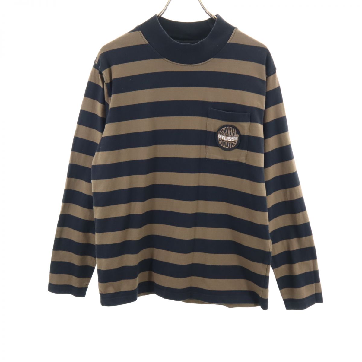 ステューシー ボーダー柄 長袖 シャツ M ブラウン系 STUSSY ロンT メンズ