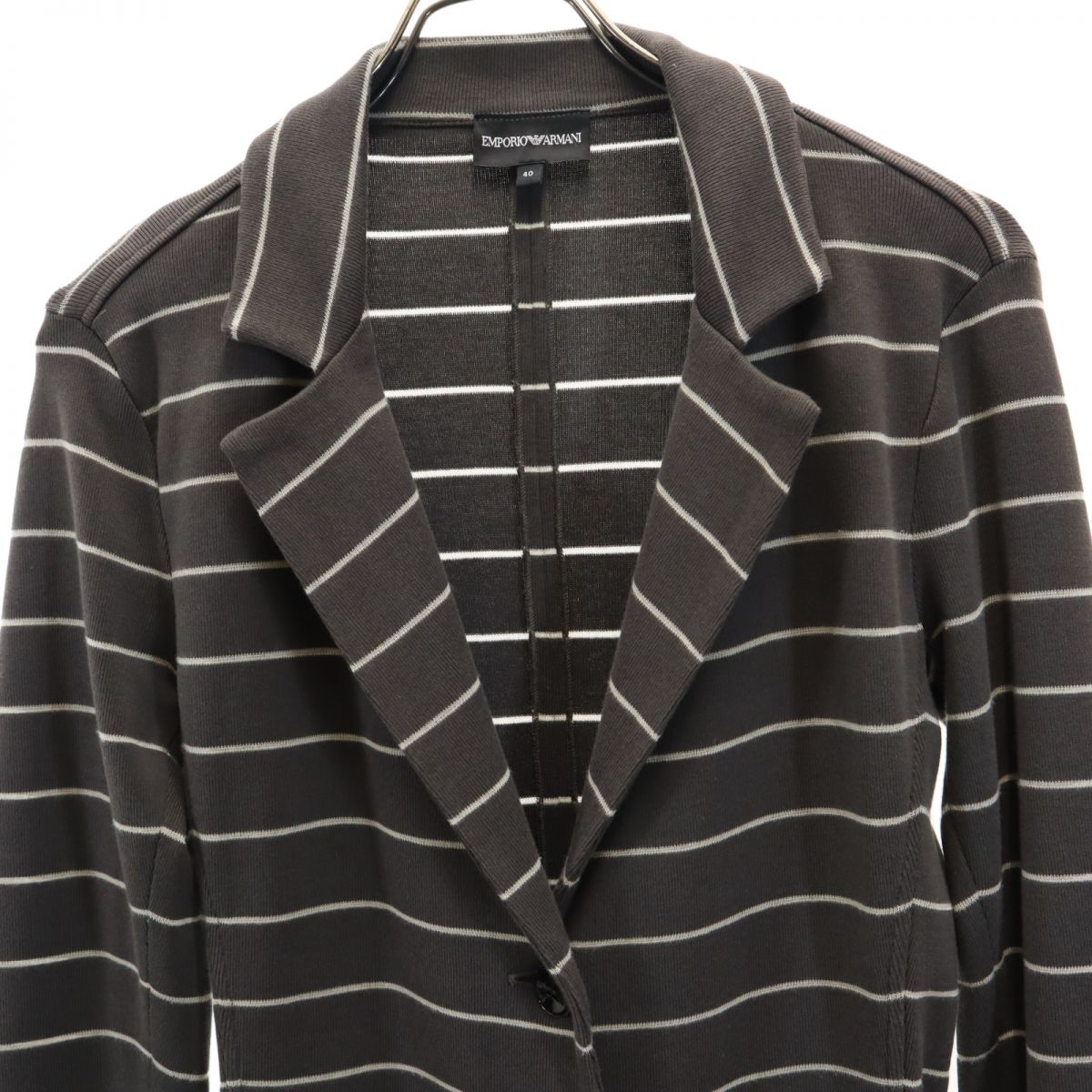 Emporio Armani エンポリオアルマーニ ボーダー柄 テーラードジャケット 40 グレー レディース