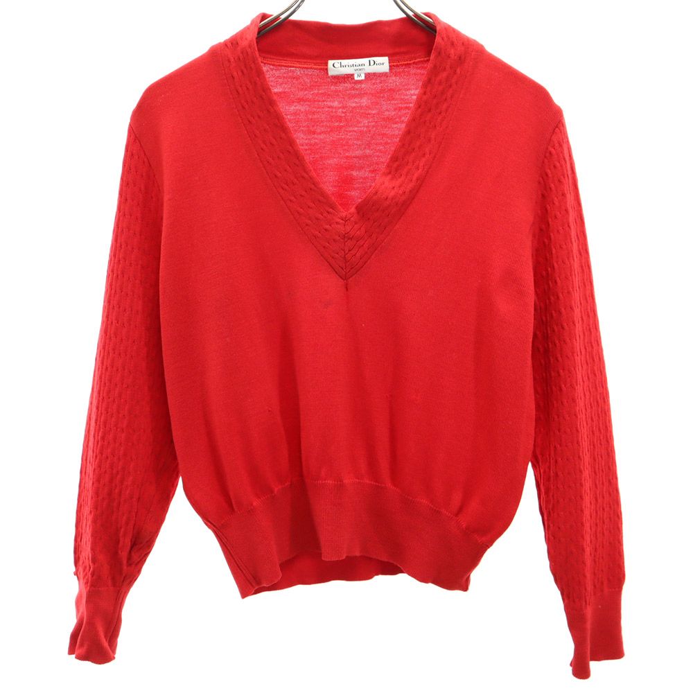 Christian Dior SPORTS クリスチャンディオール スポーツ 90s 長袖 ウール Vネック セーター M レッド オールド ヴィンテージ レディース