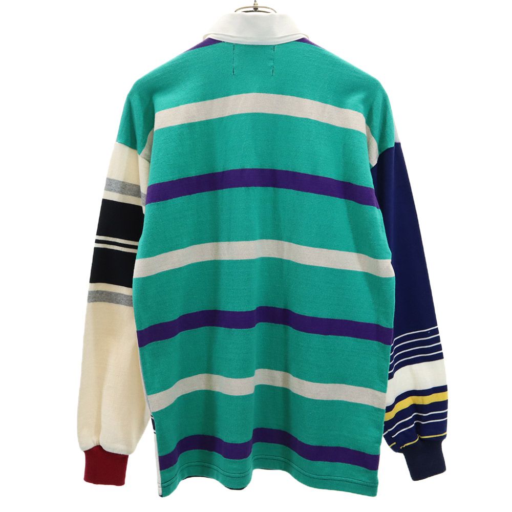 コロンビアニット USA製 ボーダー柄 切替 長袖 ラガーシャツ S COLUMBIA KNIT ラグビー ポロシャツ メンズ