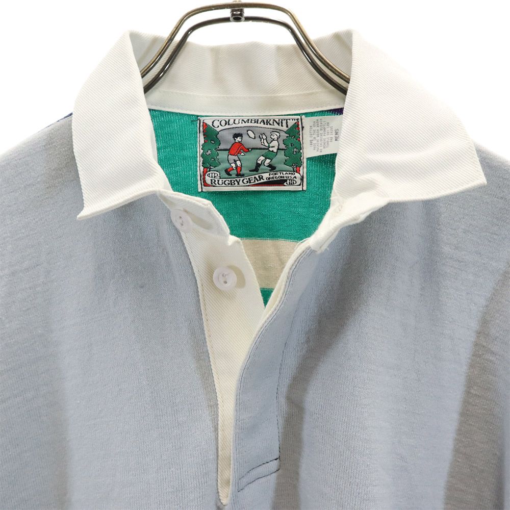 コロンビアニット USA製 ボーダー柄 切替 長袖 ラガーシャツ S COLUMBIA KNIT ラグビー ポロシャツ メンズ