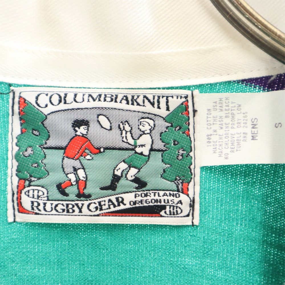 コロンビアニット USA製 ボーダー柄 切替 長袖 ラガーシャツ S COLUMBIA KNIT ラグビー ポロシャツ メンズ