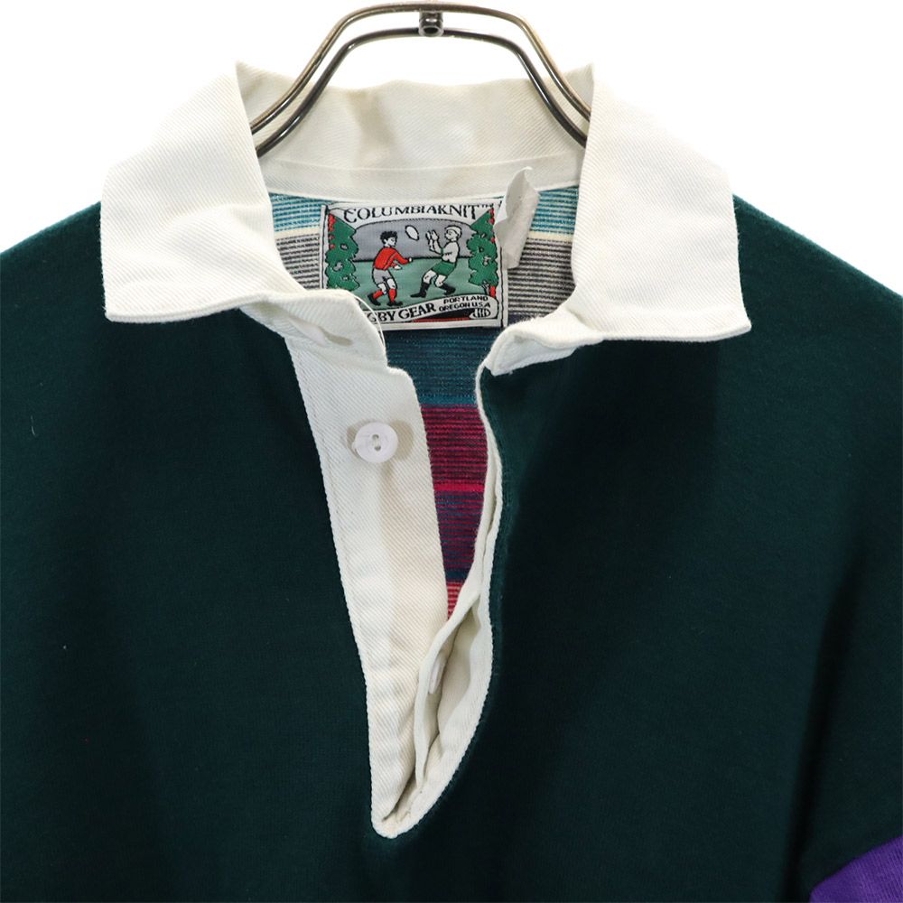 コロンビアニット USA製 長袖 ラガーシャツ M グリーン系 COLUMBIA KNIT メンズ