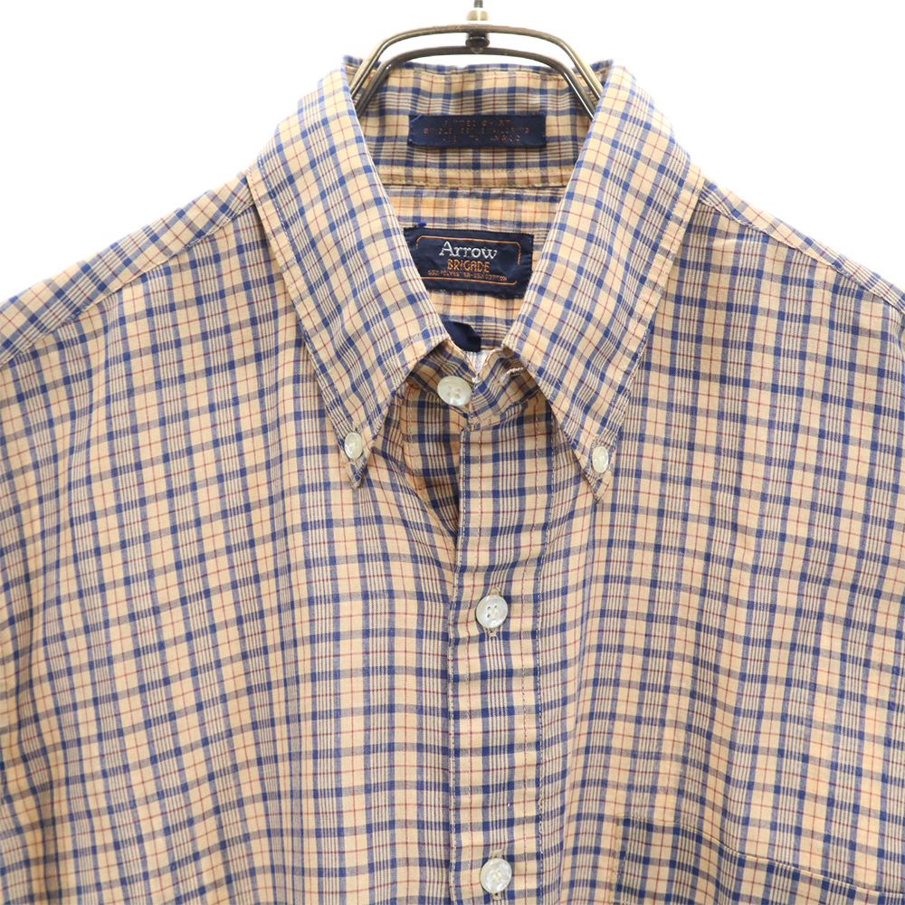 ARROW アロー チェック 長袖 ボタンダウンシャツ 15 1/2 ベージュ系 メンズ