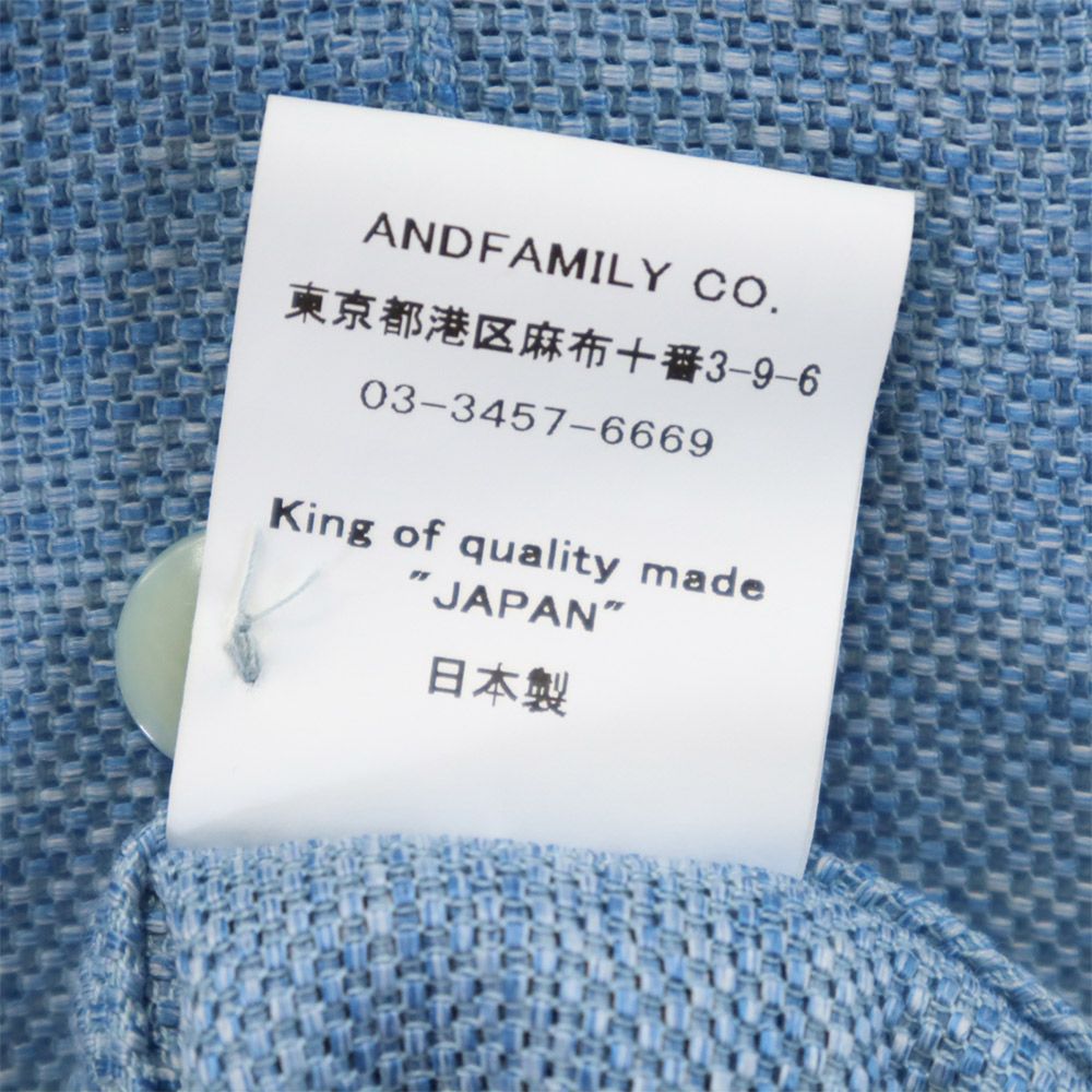 未使用 アンドファミリーズ 日本製 長袖 オリエンタルメッシュ シャツ 38 ブルー系 ANDFAMILYS co. メンズ