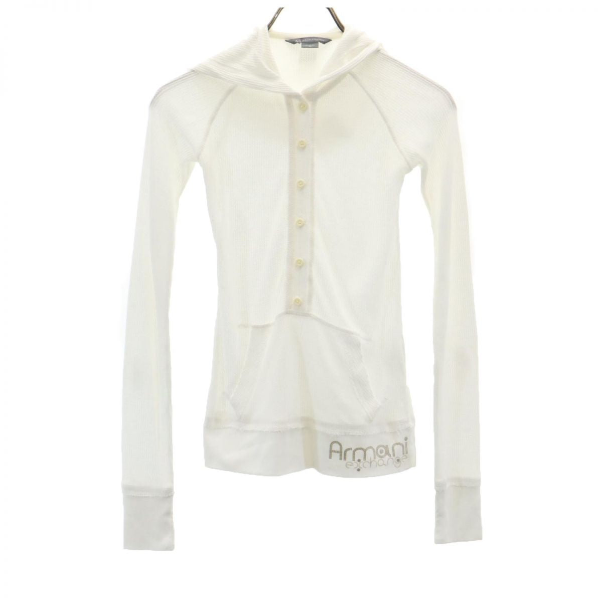 ARMANI EXCHANGE アルマーニエクスチェンジ 長袖 ハーフボタン フード カットソー XS ホワイト系 レディース