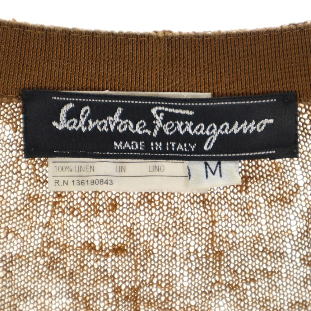 Salvatore Ferragamo サルヴァトーレフェラガモ 長袖 Vネック リネン カーディガン M ブラウン系 レディース