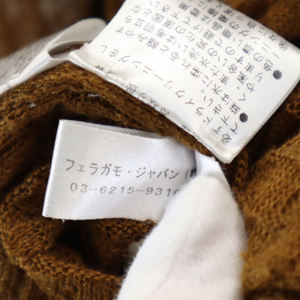 Salvatore Ferragamo サルヴァトーレフェラガモ 長袖 Vネック リネン カーディガン M ブラウン系 レディース