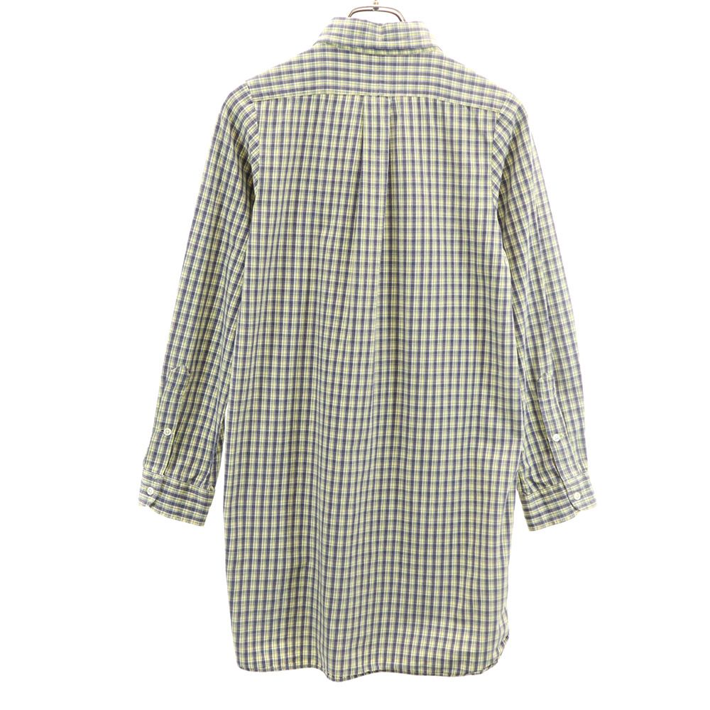 RALPH LAUREN ラルフローレン チェック柄 長袖 ボタンダウン シャツワンピース イエロー×ネイビー レディース