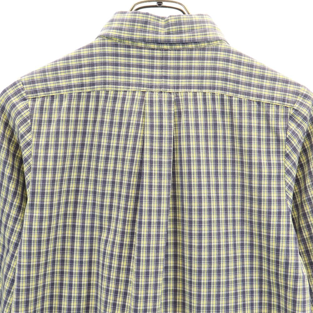 RALPH LAUREN ラルフローレン チェック柄 長袖 ボタンダウン シャツワンピース イエロー×ネイビー レディース