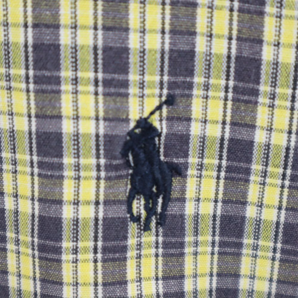 RALPH LAUREN ラルフローレン チェック柄 長袖 ボタンダウン シャツワンピース イエロー×ネイビー レディース