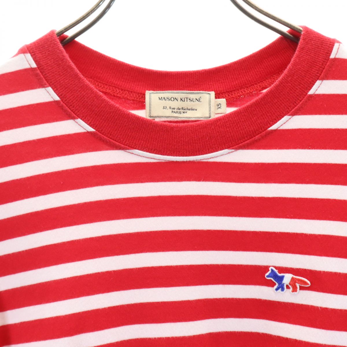 MAISON KITSUNE メゾンキツネ ボーダー 長袖 Tシャツ XS レッド系 メンズ