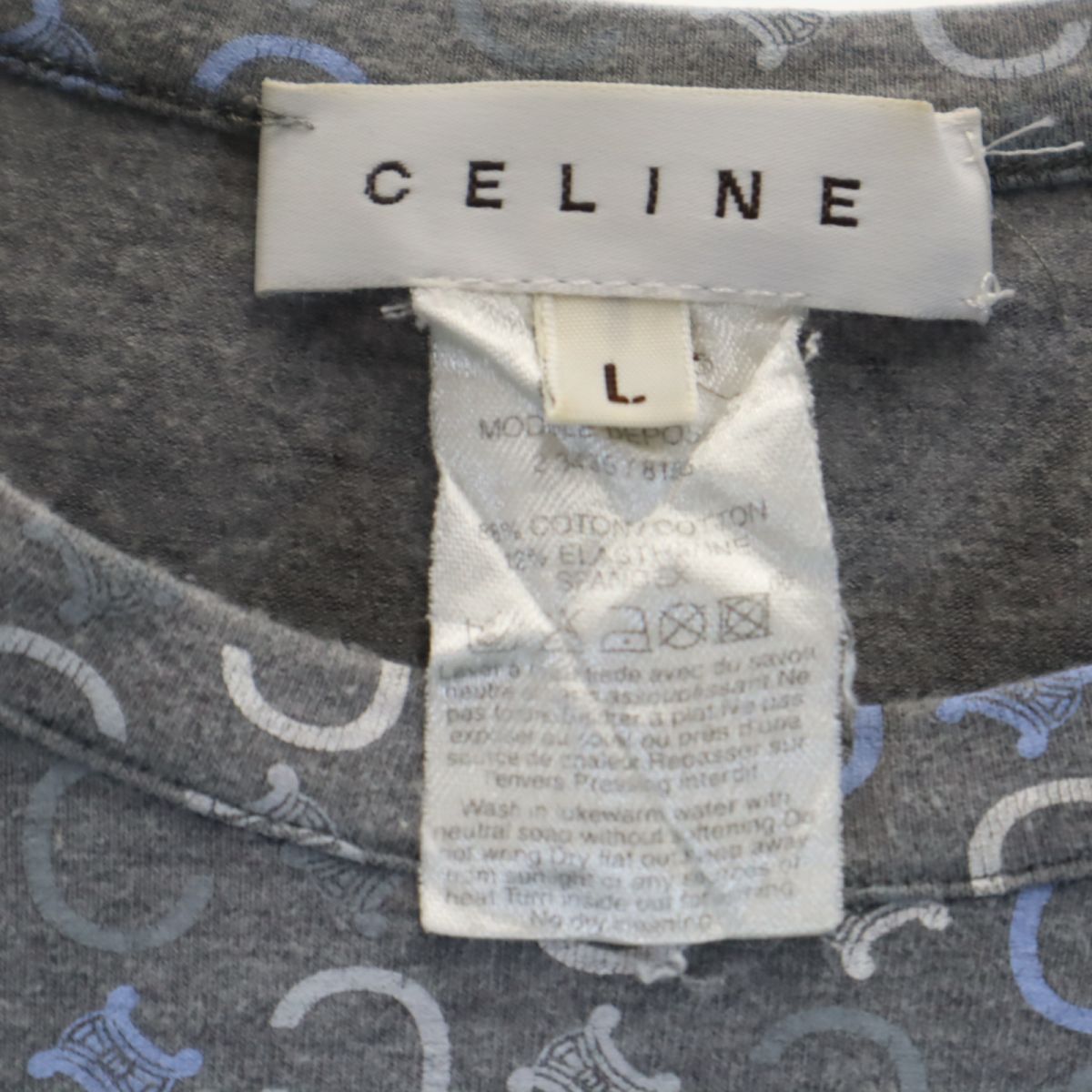 CELINE セリーヌ イタリア製 総柄 長袖 シャツ L グレー系 ロンT レディース