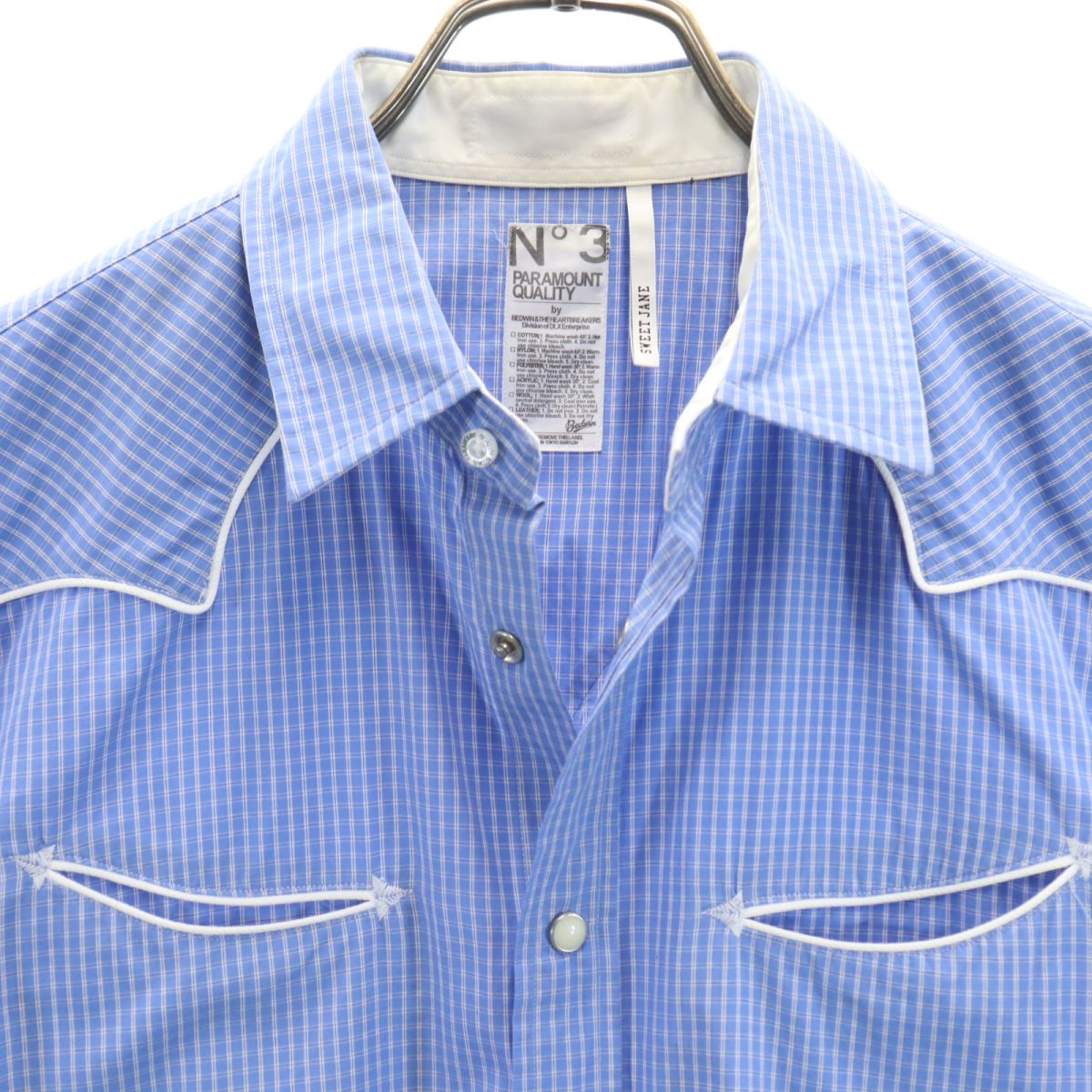 BEDWIN & THE HEARTBREAKERS ベドウィンアンドザハートブレイカーズ 日本製 チェック柄 長袖 ウエスタンシャツ 3 ブルー系 N゜3 PARAMOUNT QUALITY メンズ