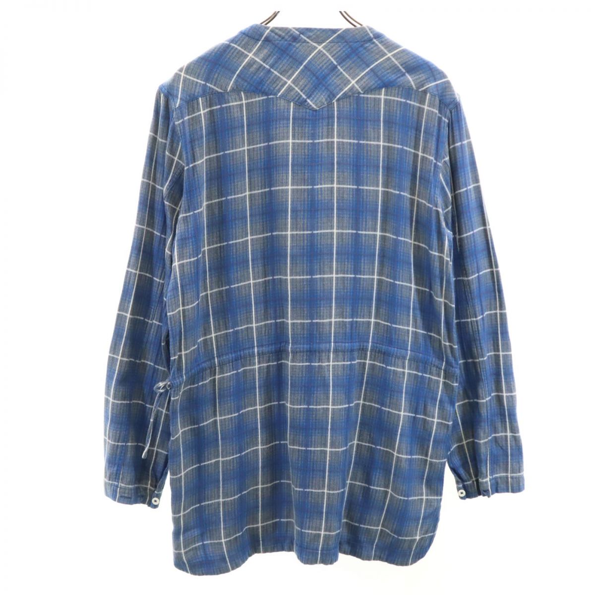 ノンネイティブ 日本製 チェック柄 長袖 ノーカラー ハーフボタン シャツ 1 ブルー系 nonnative チュニック メンズ