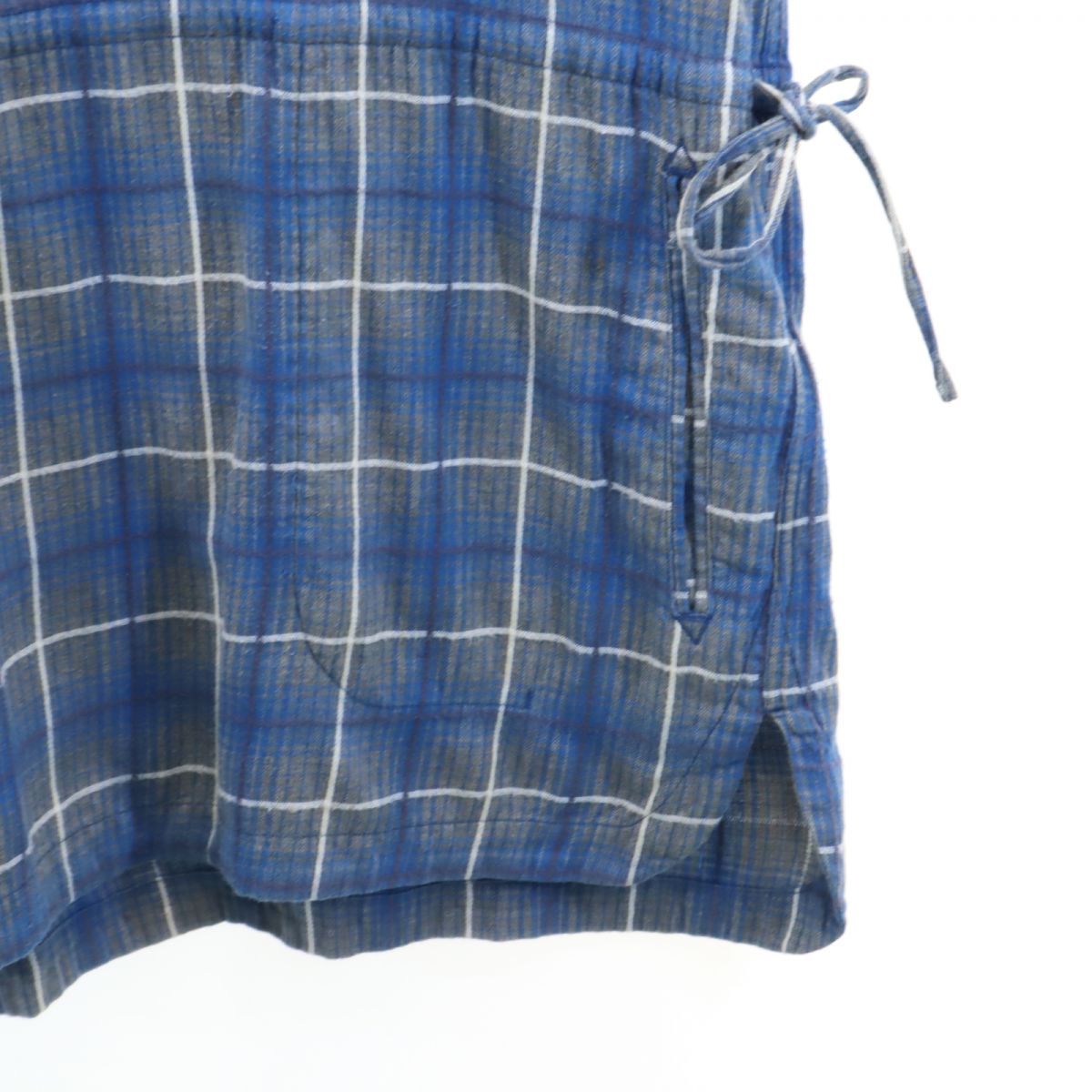 ノンネイティブ 日本製 チェック柄 長袖 ノーカラー ハーフボタン シャツ 1 ブルー系 nonnative チュニック メンズ