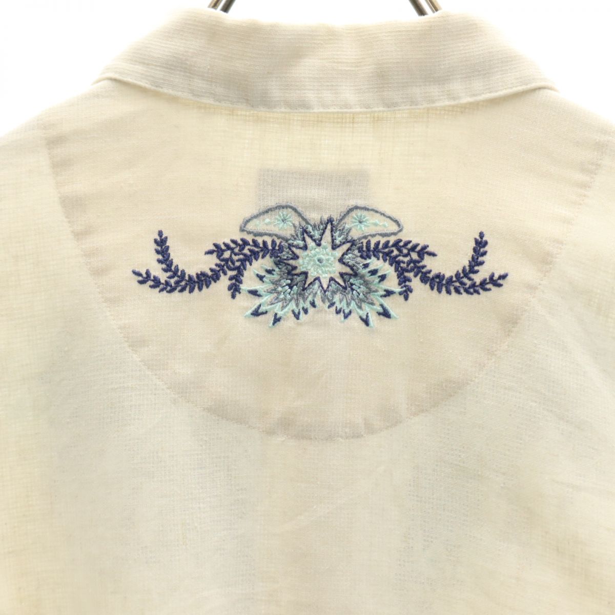 patagonia パタゴニア 7分袖 刺繍入り ハーフボタン シャツ S アイボリー アウトドア レディース