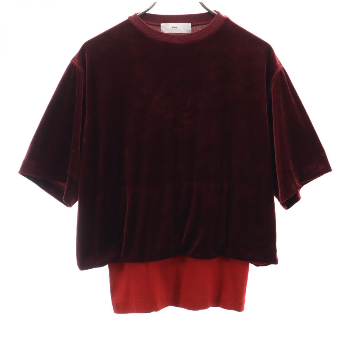 TOGA PULLA トーガプルラ 日本製 半袖 ベロア レイヤード風 カットソー 36 レッド系 レディース