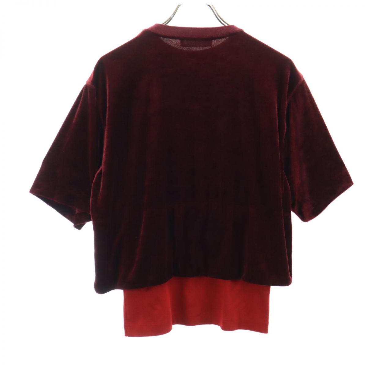TOGA PULLA トーガプルラ 日本製 半袖 ベロア レイヤード風 カットソー 36 レッド系 レディース