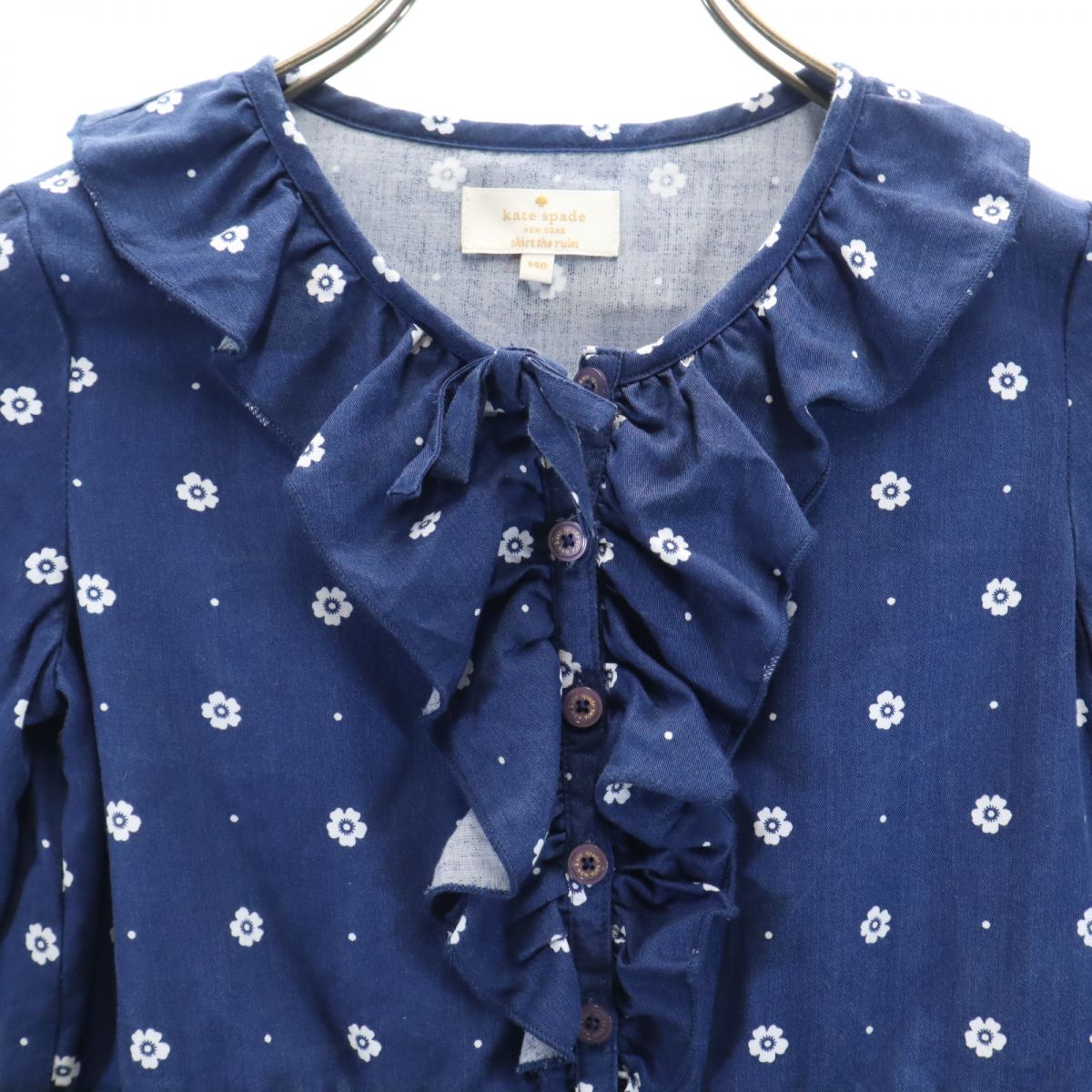 Kate Spade ケイトスペード 総柄 長袖 フリル カットソー 140 ネイビー系 キッズ