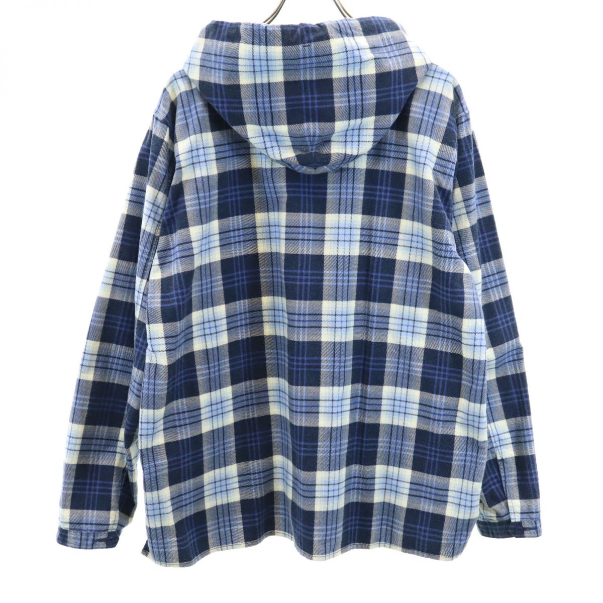 YSTRDY'S TMRRW イエスタデイズトゥモロウ 日本製 チェック柄 ハーフジップ フードジャケット M ブルー系 プルオーバー メンズ