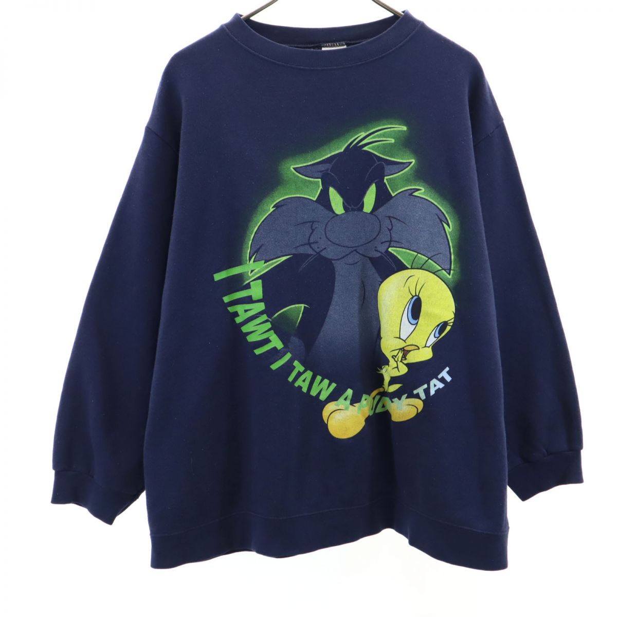 LOONEY TUNES ルーニーテューンズ 90s オールド ワーナーブラザーズ 長袖 トレーナー ネイビー スウェット 裏起毛 シルベスター トゥイーティー レディース