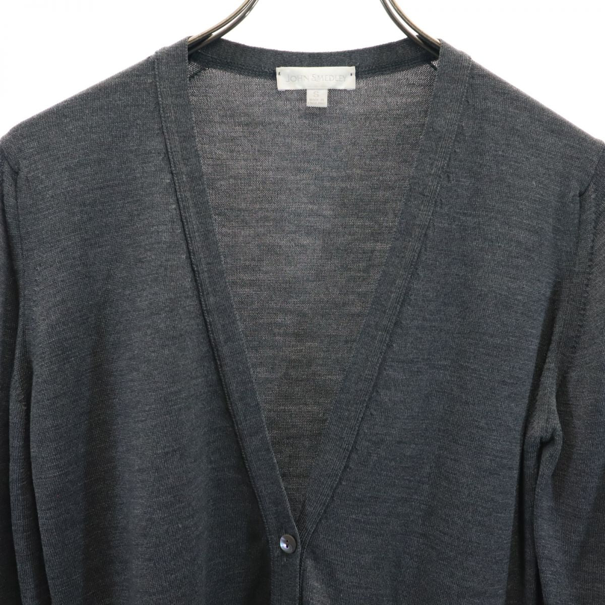 JOHN SMEDLEY ジョンスメドレー イギリス製 ウール 長袖 ニット カーディガン S グレー系 レディース