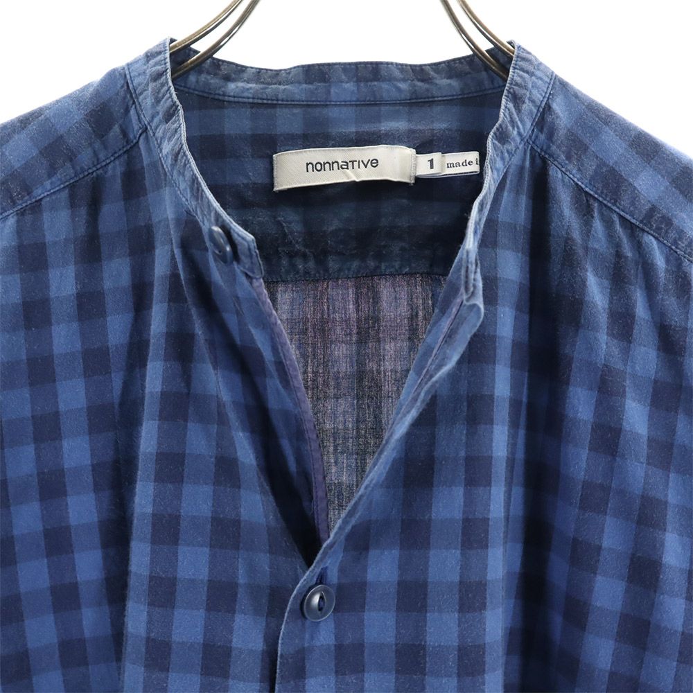 nonnative ノンネイティブ 日本製 5分袖 バンドカラー チェックシャツ 1 ネイビー系 メンズ