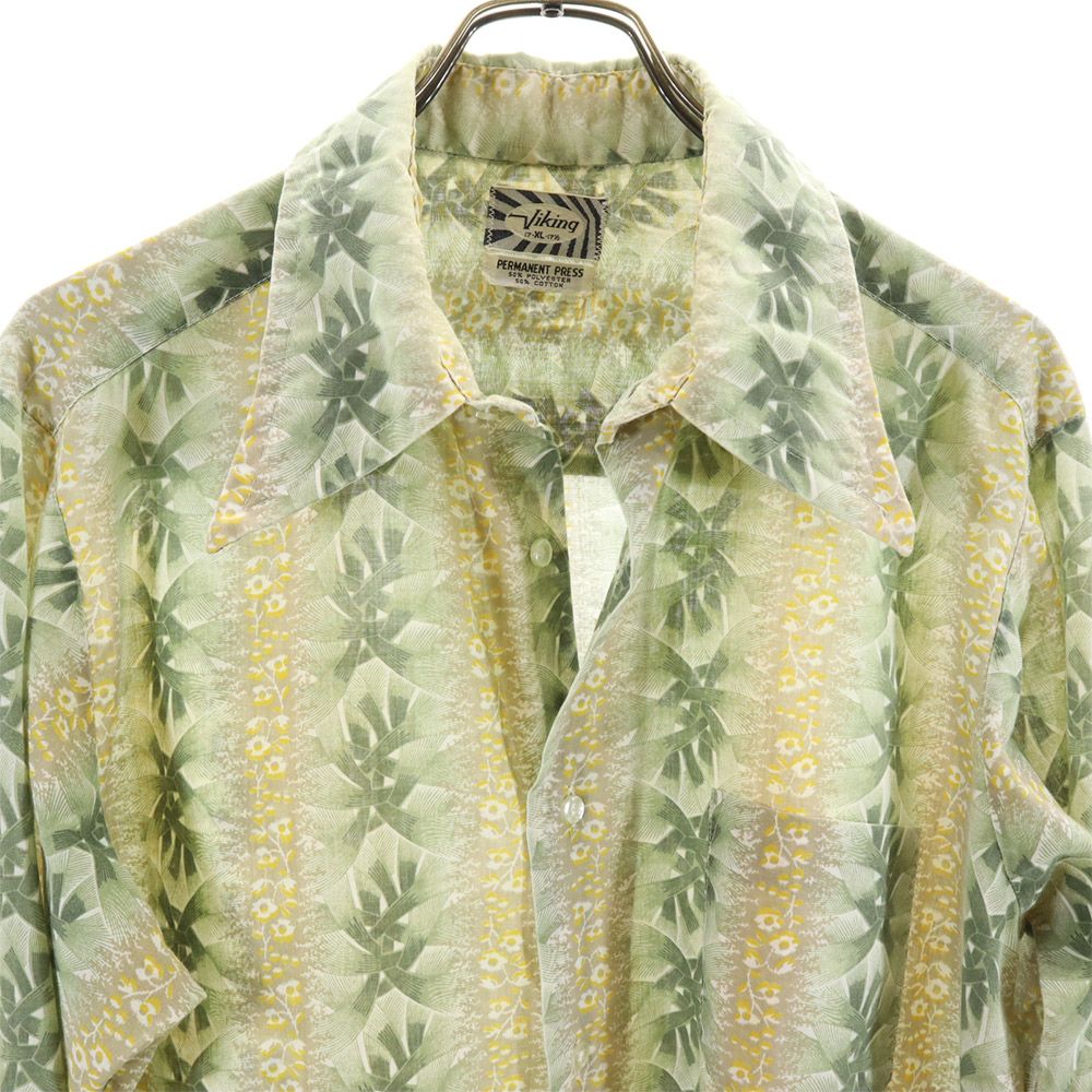 PERMANENT PRESS パーマネントプレス 70s ヴィンテージ 総柄 長袖 シャツ XL グリーン系 メンズ