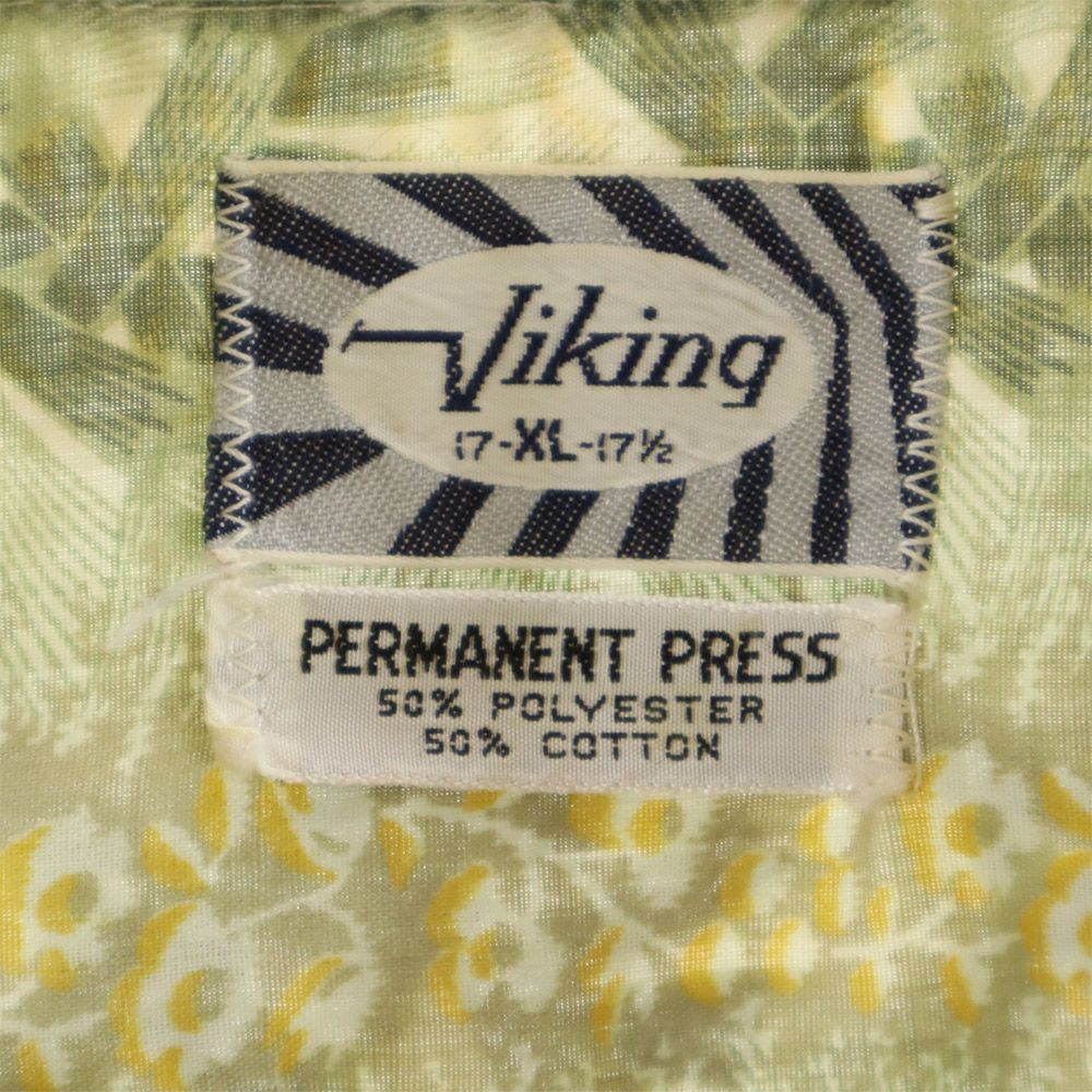 PERMANENT PRESS パーマネントプレス 70s ヴィンテージ 総柄 長袖 シャツ XL グリーン系 メンズ