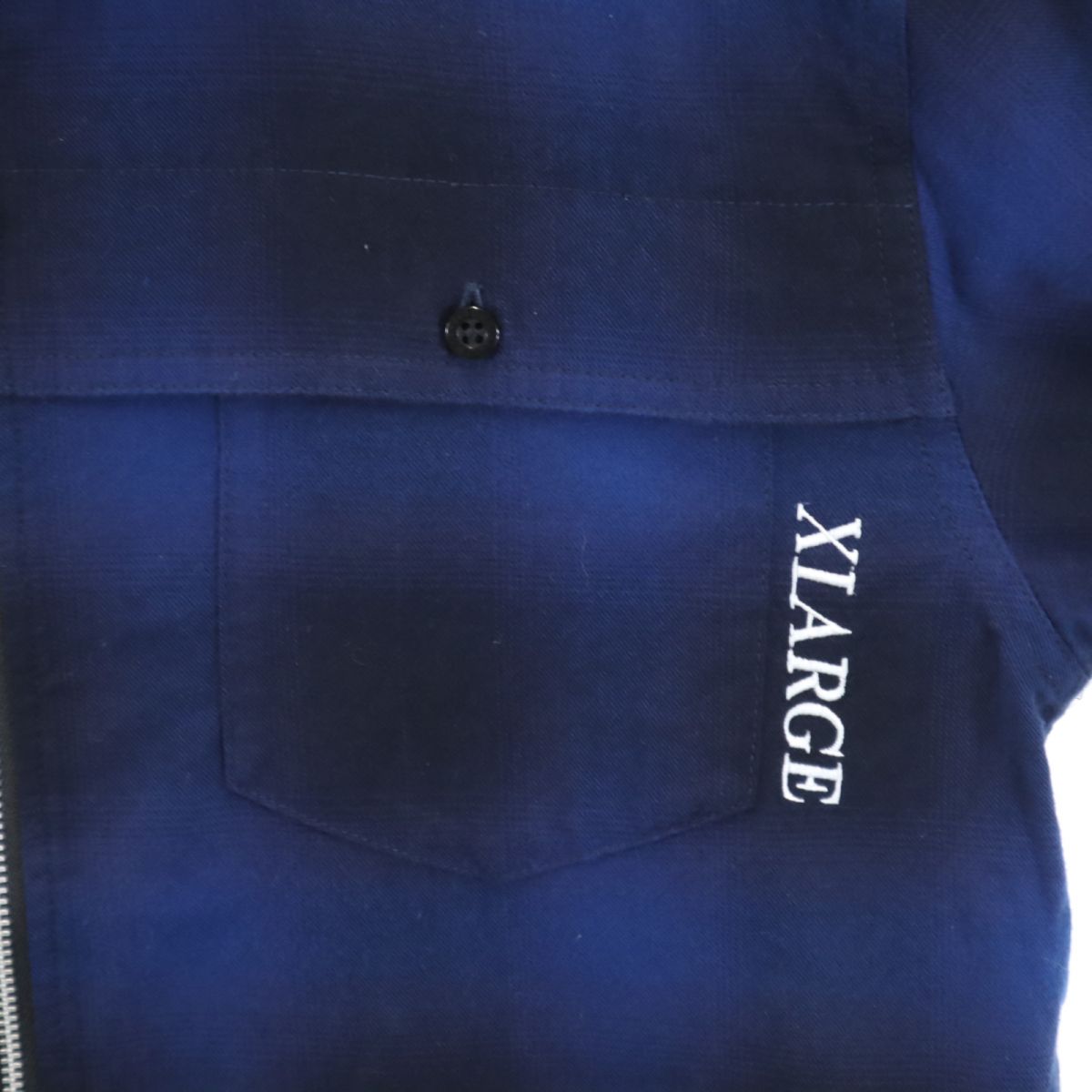 XLARGE エクストララージ チェック柄 長袖 ジップ コットンシャツ S ブルー×ブラック メンズ