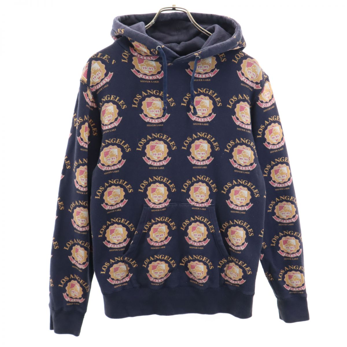 XLARGE エクストララージ 総柄 長袖 スウェットパーカー S ブルー系 裏起毛 メンズ