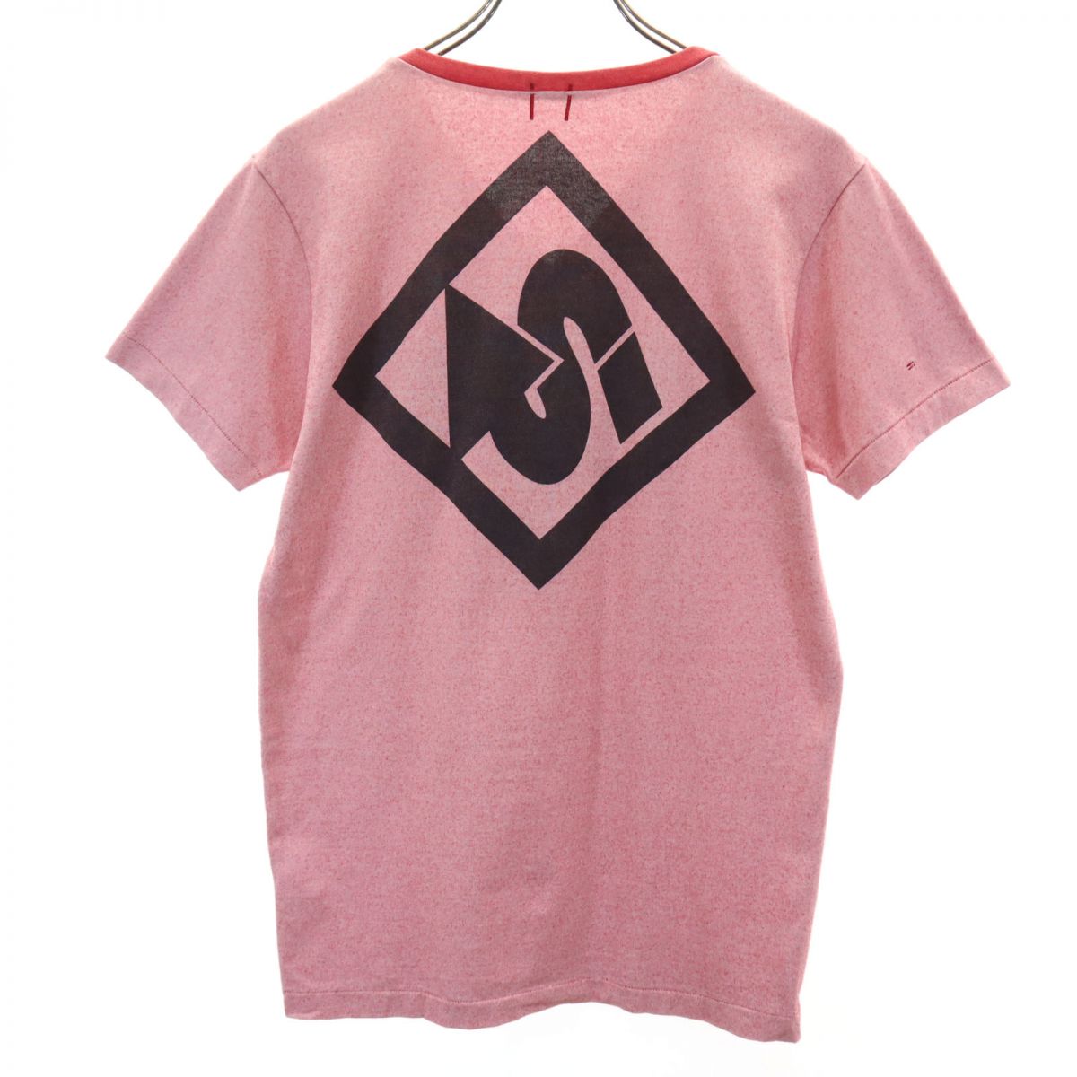 日本製 バックプリント 半袖 Vネック Tシャツ M レッド系 メンズ