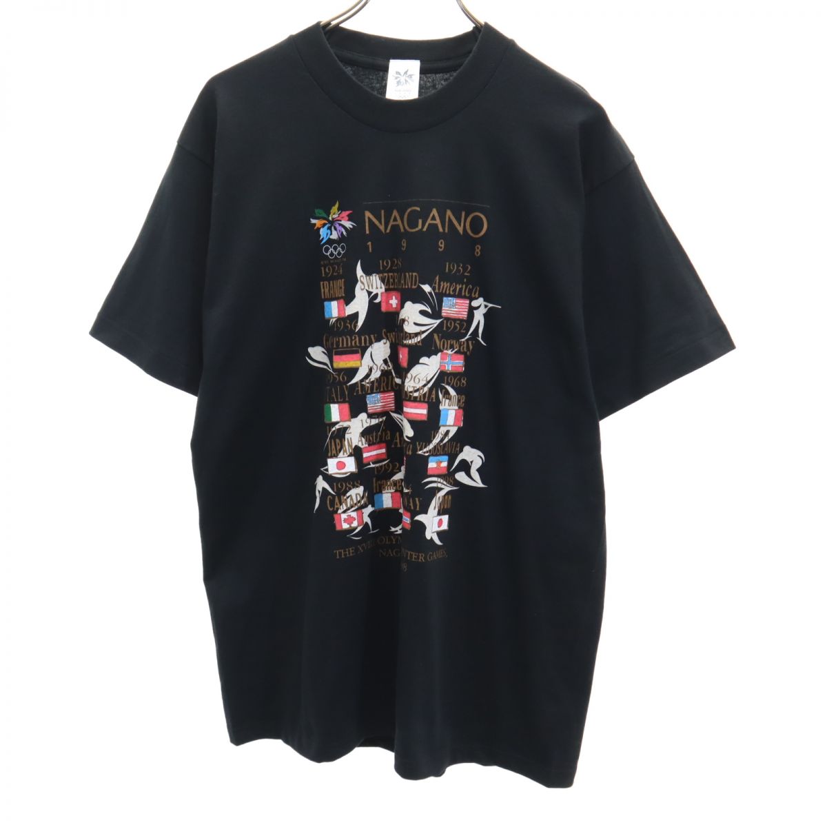 OLD オールド 90s USA製 長野オリンピック プリント 半袖 Tシャツ フリー ブラック メンズ