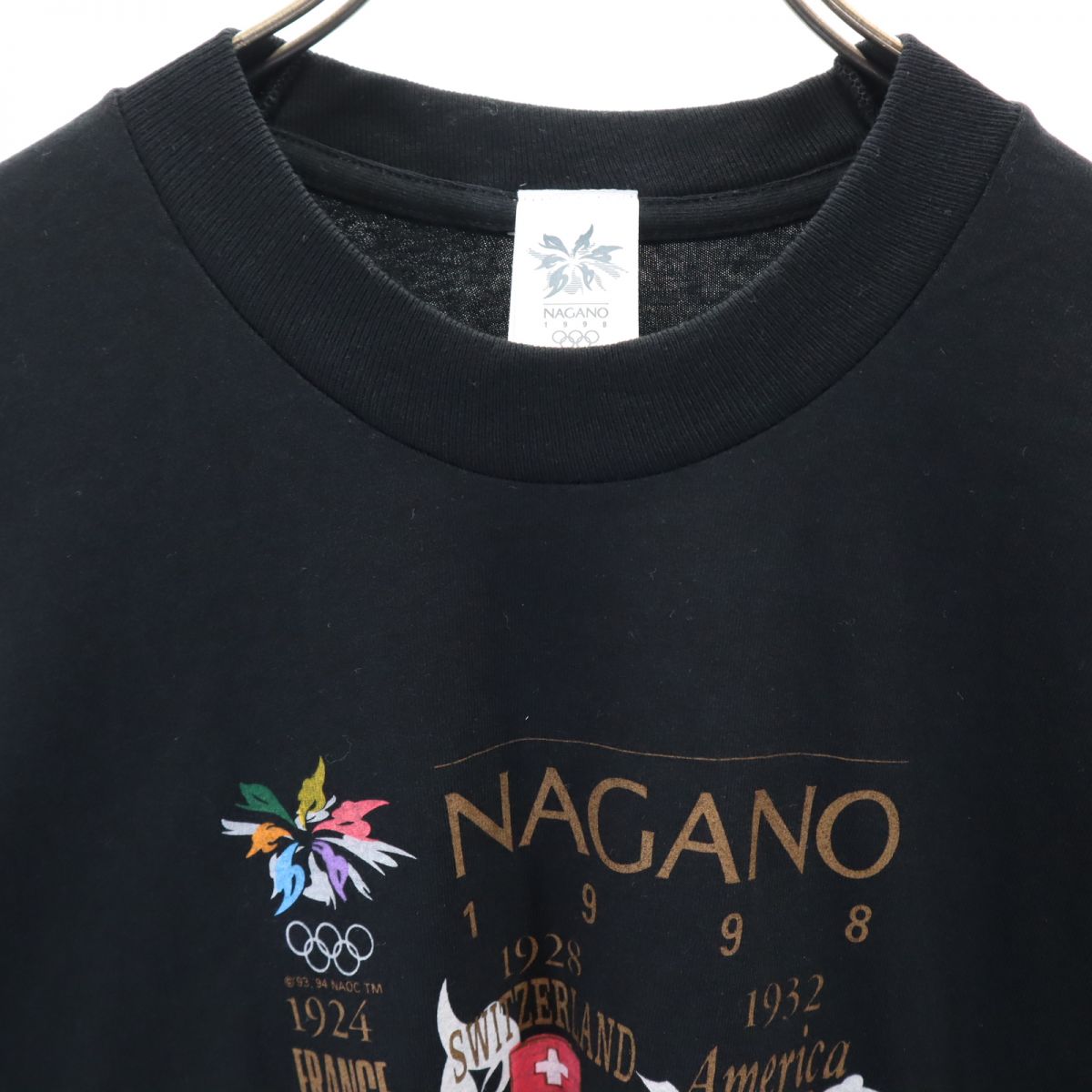 OLD オールド 90s USA製 長野オリンピック プリント 半袖 Tシャツ フリー ブラック メンズ