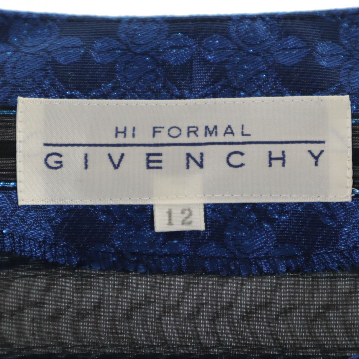 GIVENCHY ジバンシィ 日本製 シルクブレンド ボーダー柄 ノーカラー ジャケット 12 ブルー系 HI FORMAL レディース