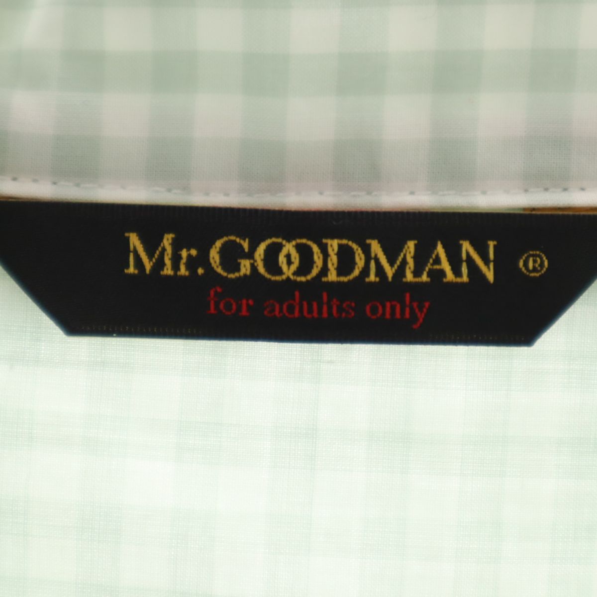 未使用 Mr GOODMAN ミスターグッドマン 日本製 ギンガムチェック柄 半袖 オープンカラーシャツ L グリーン×ホワイト タグ付き メンズ