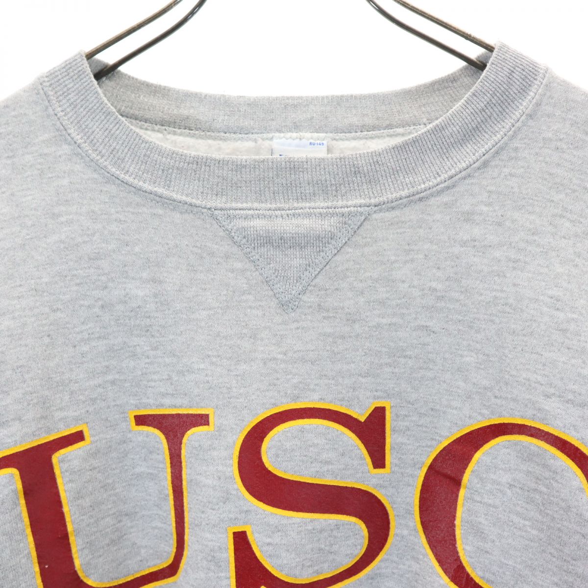 RUSSELL ATHLETIC ラッセルアスレチック 90s USA製 オールド プリント 長袖 スウェット トレーナー S グレー 裏起毛 メンズ