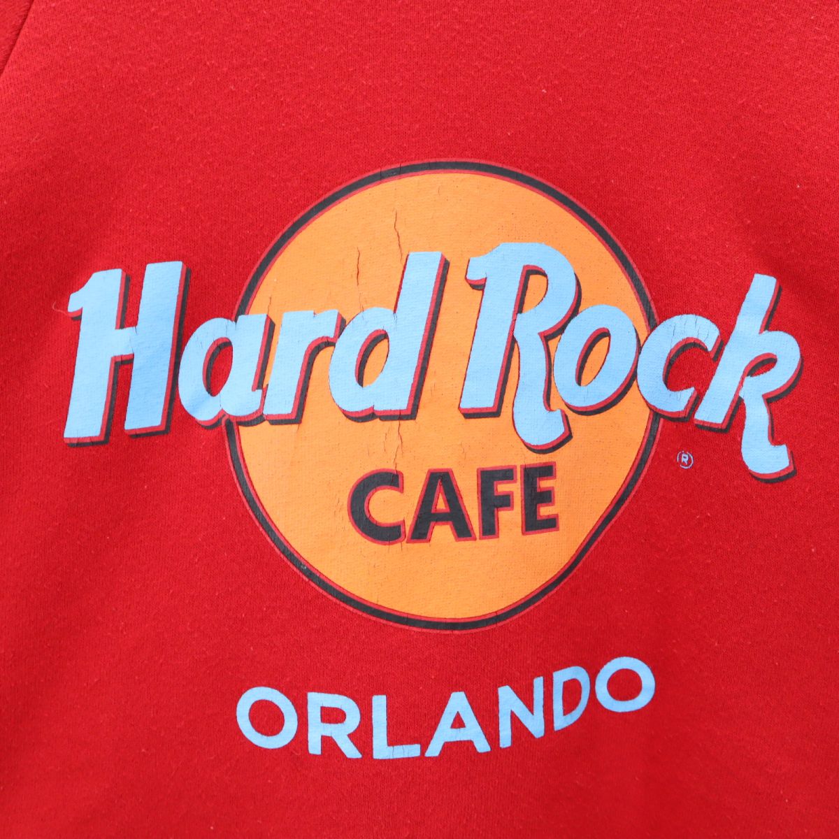 Hard Rock CAFE ハードロックナット 90s USA製 オールド プリント 長袖 ORLANDO スウェット トレーナー L レッド 裏起毛 メンズ