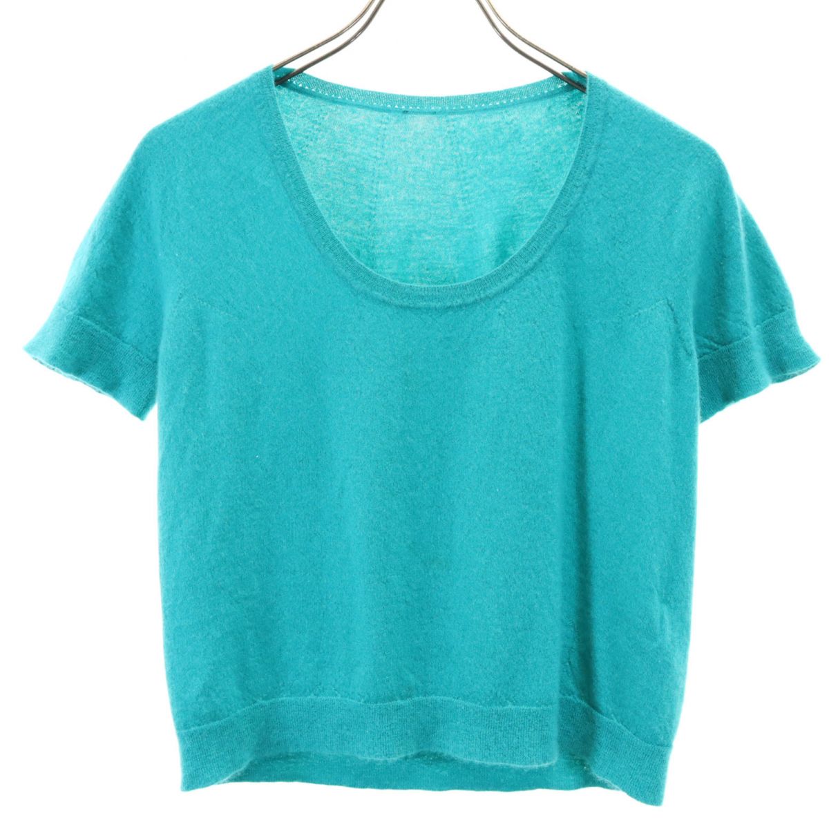 HERMES エルメス イタリア製 カシミヤ100％ 半袖 セーター 40 グリーン系 ニット レディース