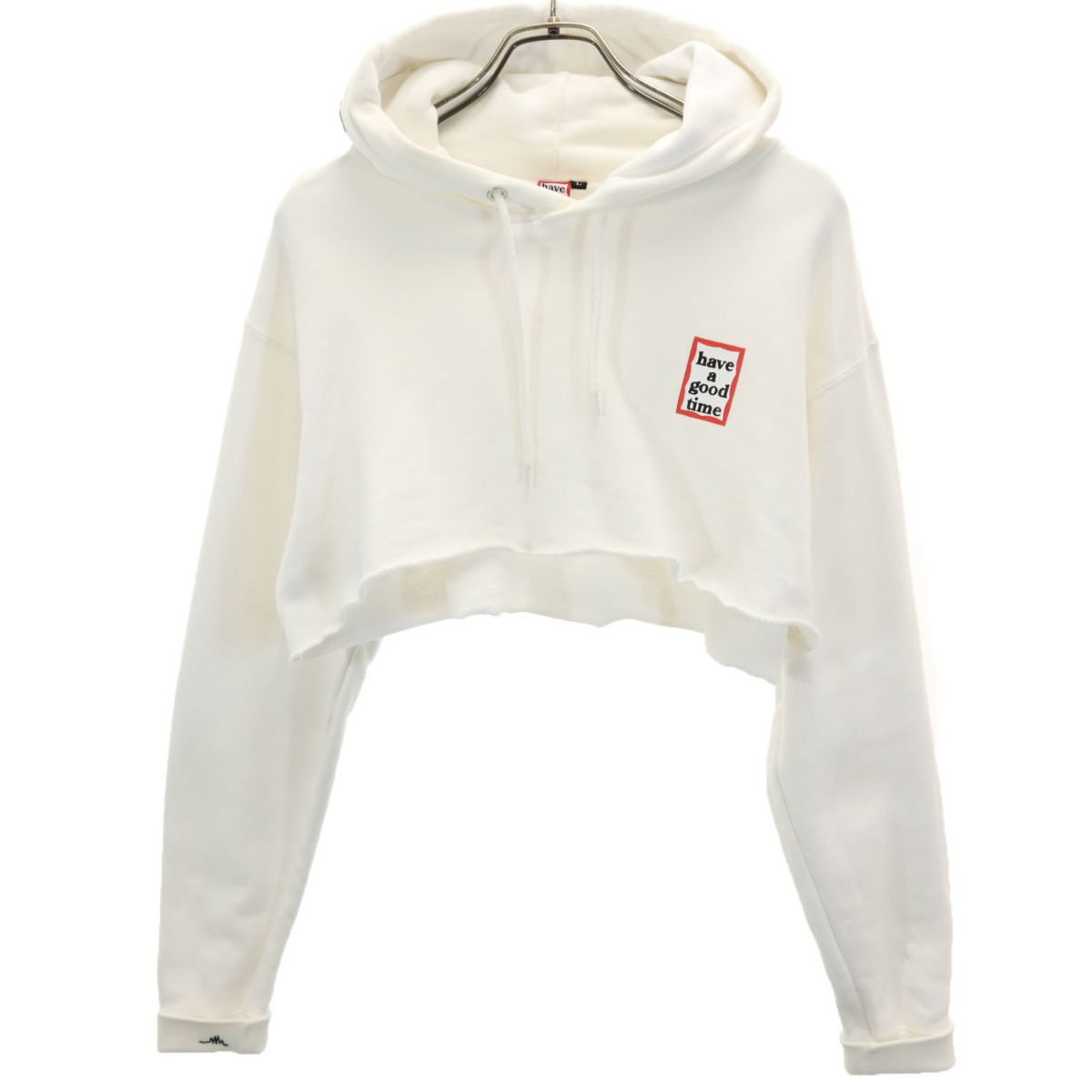 have a good time ハブアグットタイム リメイク 長袖 ショート丈 スウェットパーカー L 白 メンズ