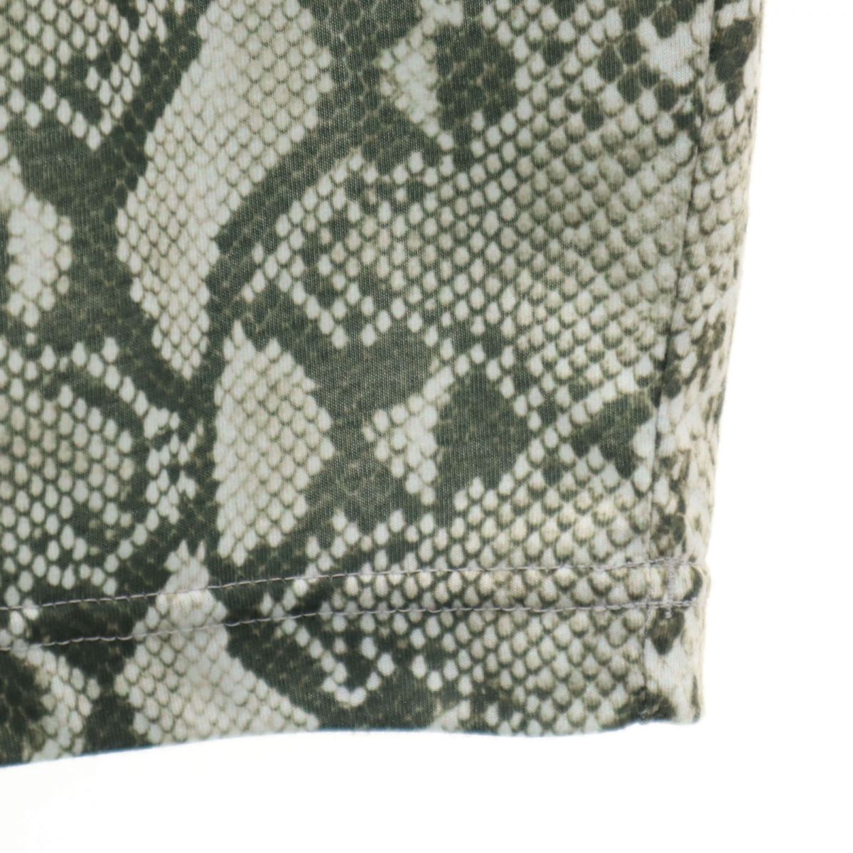 HYKE ハイク × アディダス コラボ パイソン柄 トレフォイルロゴ 半袖 Tシャツ S カーキ系 × adidas フレンチスリーブ レディース