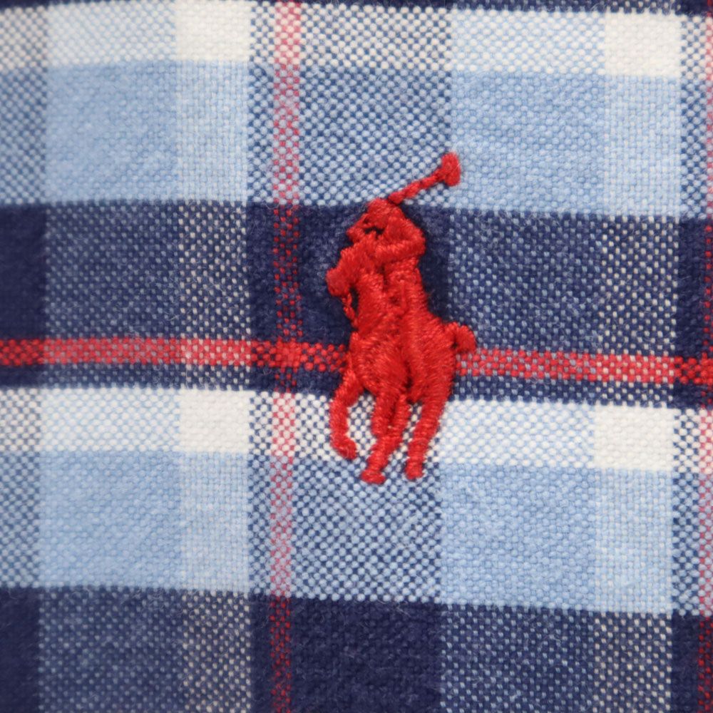 Polo by Ralph Lauren ポロバイラルフローレン 80s 緑タグ ヴィンテージ ボーイズ規格 チェック柄 長袖 ボタンダウンシャツ M ブルー系 レディース