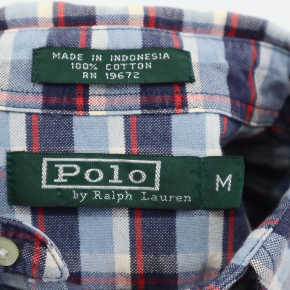 Polo by Ralph Lauren ポロバイラルフローレン 80s 緑タグ ヴィンテージ ボーイズ規格 チェック柄 長袖 ボタンダウンシャツ M ブルー系 レディース