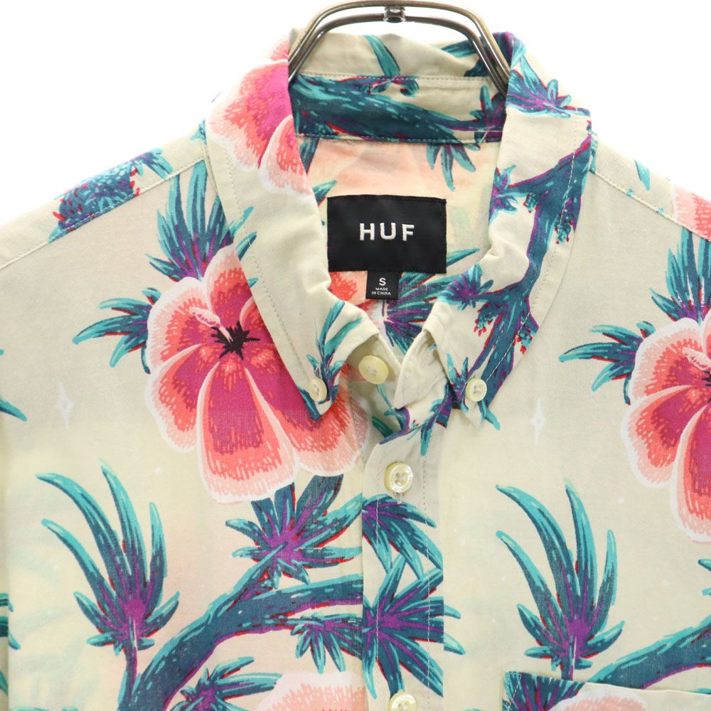 HUF ハフ 総柄 半袖 ボタンダウンシャツ S グレー系 メンズ